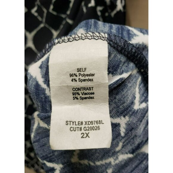 Gilli 2X Faux Wrap Dress, Navy & White Geometric Print, Short Sleeve, Stretchy - Picture 5 of 6